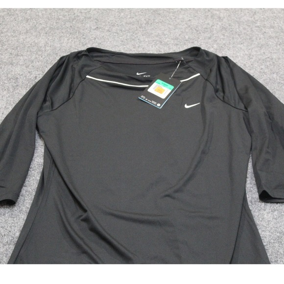 Nike Dri Fit Womens Tennis Top Black 3/4 Sleeve Athletic Shirt XL New With Tags - Picture 2 of 8